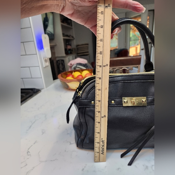 NICOLE MILLER Black and Gold Studded Satchel w/Crossbody Strap EUC - Picture 15 of 16